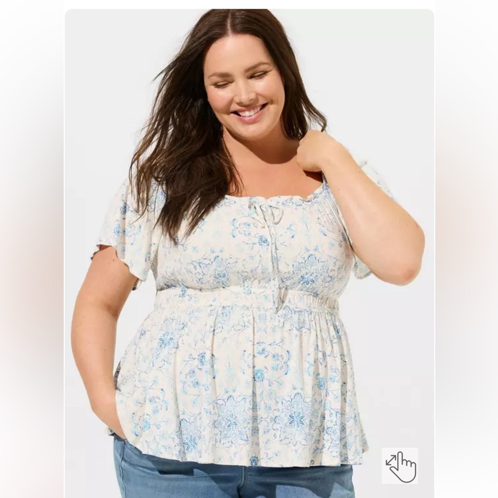Torrid Cream and Blue Floral Blouse